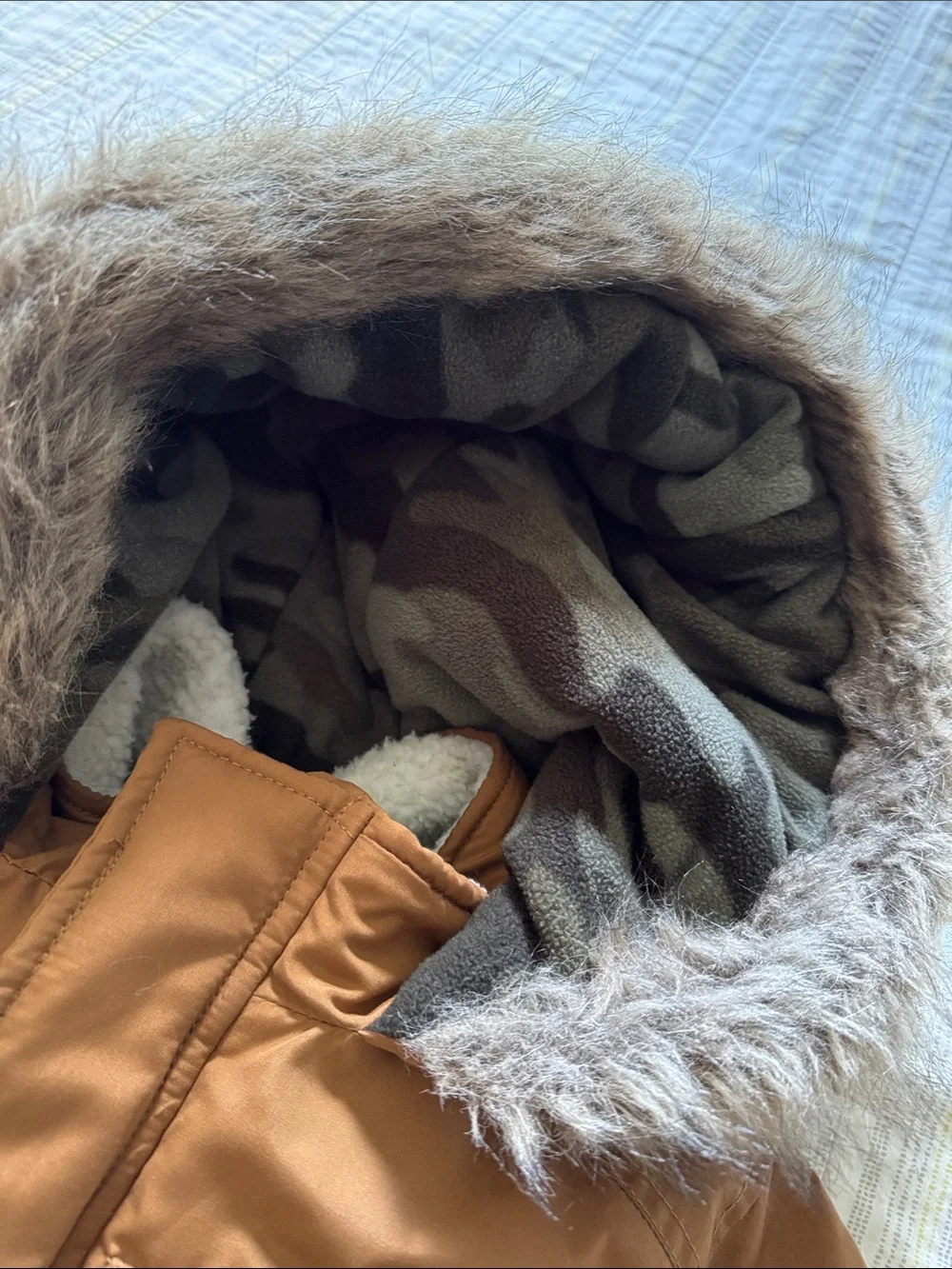 Carter’s Kids Insulated Hooded Parka Jacket in Camel with Faux Fur Trimmed Hood